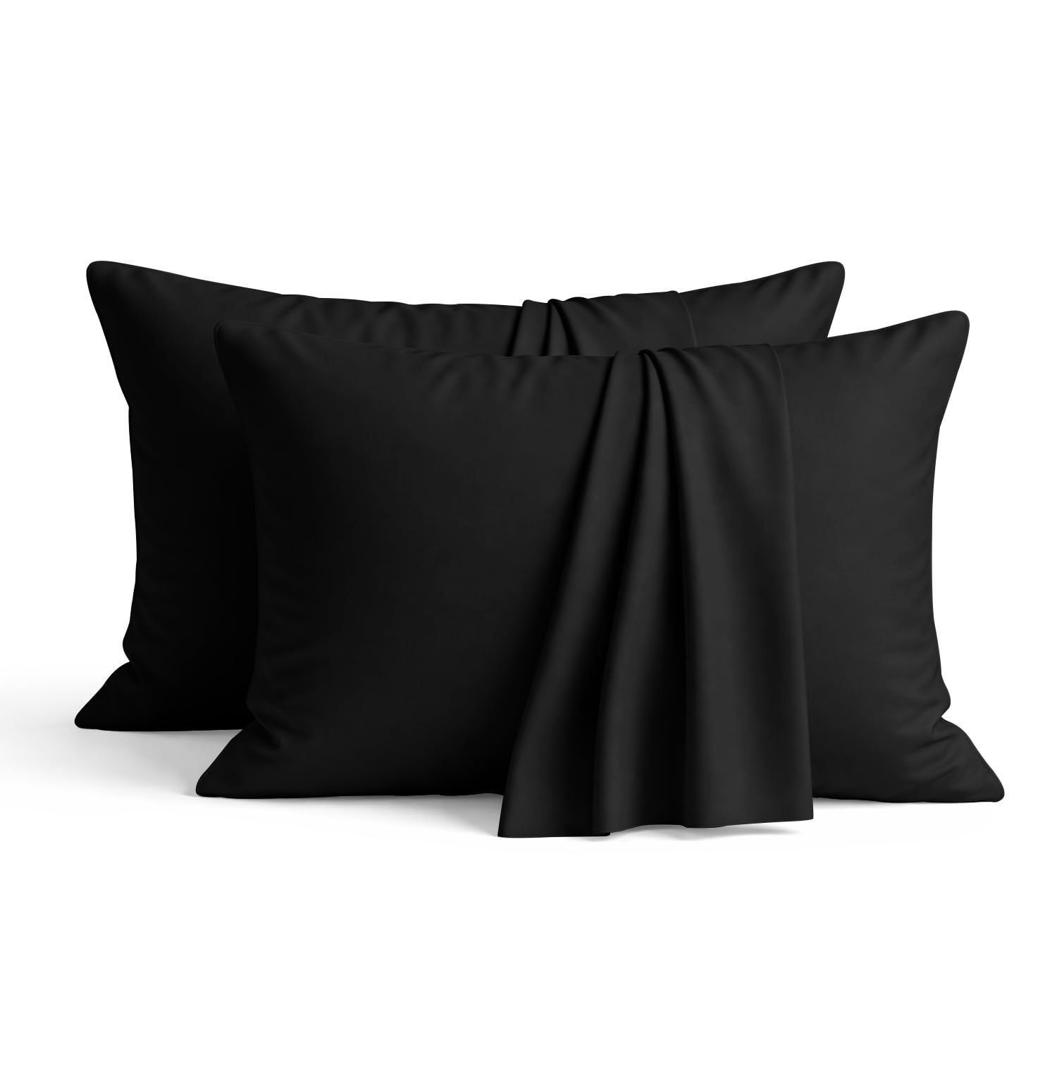 AMEHA 100% Brushed Microfiber Black Pillow Cases 2 Pack (Pillows Not Included), Super Soft Standard Pillow Cases | Hotel Quality Pillow Covers, 50x75 cm,