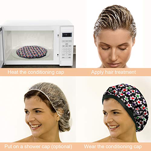 Cordless Deep Conditioning Heat Cap - Microwavable Heat Cap for Deep Conditioning Hair Therapy, 100% Natural Cotton, Flaxseed Seed Interior for Maximum Heat Retention (Flower)