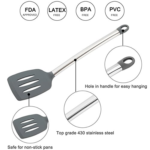 Vasdoo Silicone Kitchen Utensil Set,8 Pieces Cooking Utensil Set, Nonstick Kitchen Tools and Gadgets with Stainless steel Handle