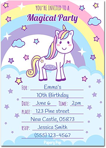 30 Unicorn Birthday Invitations with Envelopes (30 Pack) - Kids Magical Birthday Party Invitations for Girls - Thumbnail 2