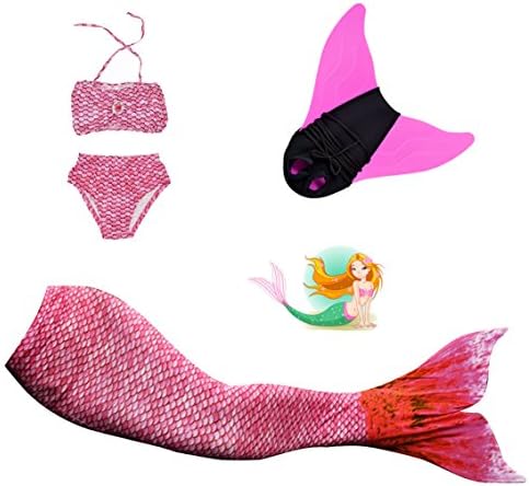 Mayskey Girls Mermaid Tail with Monofin Swimmable Tail Swimsuit 4PCS Sets
