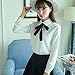 ETOSELL Womens Button Down Shirt Long Sleeve White Cotton Peter Pan Blouses White Collared Dress Shirt with Bow Tie
