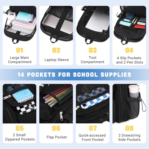 MOONBABY Mesh Backpack for School Heavy Duty See Through Net Bookbag Girls Boys Semi-Transparent Net Back Pack for Beach, Swimming, Sports, Work, Travel (Black)