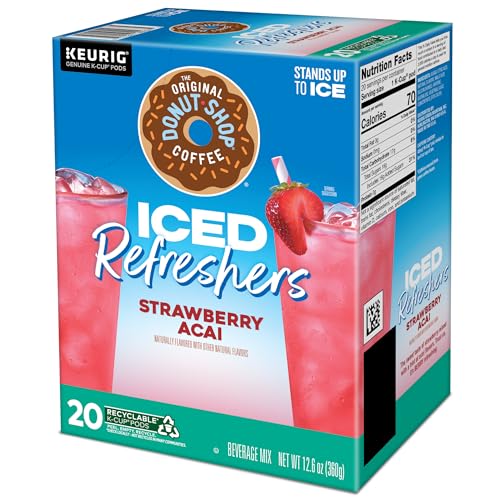 THE ORIGINAL DONUT SHOP ICED REFRESHERS, STRAWBERRY AÇAÍ FLAVOR, KEURIG SINGLE SERVE K-CUP PODS, 20 COUNT