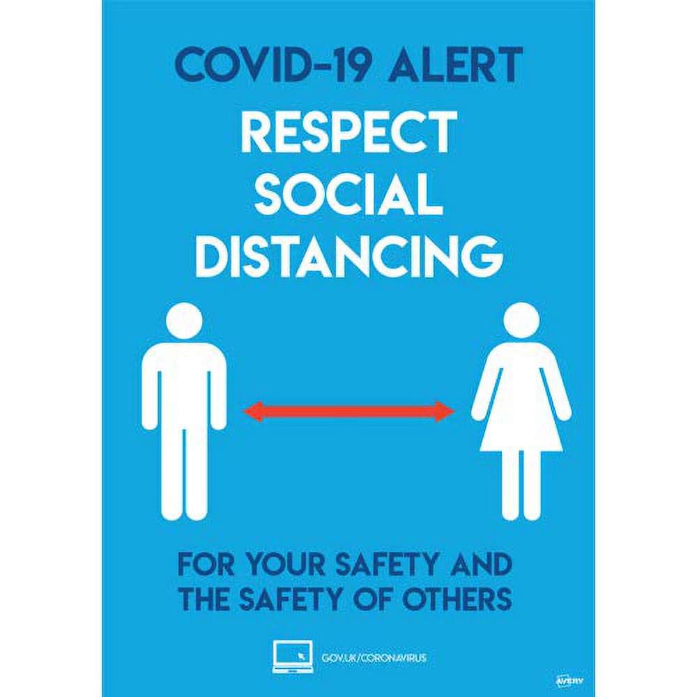 AVERY Respect Social Distancing A4 Label Sign 297x210mm, 2 self-Adhesive Posters per Pack