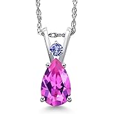 Gem Stone King 14K White Gold Pink Created Sapphire and Blue Tanzanite Pendant Necklace for Women | 1.04 Cttw | Gemstone September Birthstone | Pear Shape 7X5MM | With 18 Inch Chain