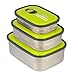 Bento Lunch Box Containers – Healthy Takeaway No More Leaks Airtight Vacuum Suction Lid BPA Free - Easy Clean in Dishwasher Strong Durable Stainless Steel - Set of 3
