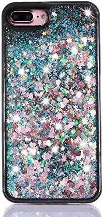 iPhone 7 plus case,ilovecase Liquid Cool Quicksand Moving Stars Bling Glitter Floating Dynamic Flowing Case Liquid Cover for iphone 7 plus 5.5inch-Green/pink7P