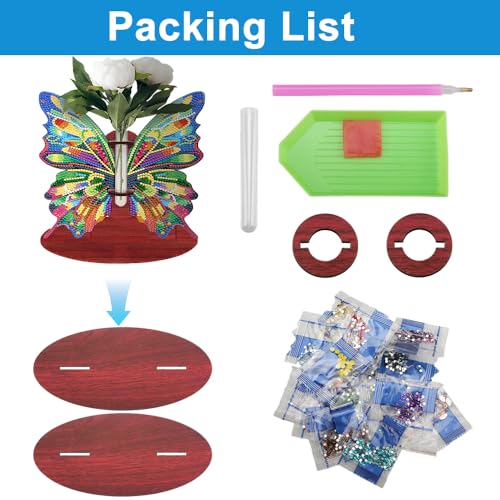 Mocrop 5D Diamond Painting Butterfly Deko Desktop Vase Butterfly Flower Vase Diamond Painting for Adults Kids Craft Set Suitable for Home Office Desktop Ornaments