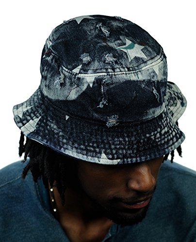 NYFASHION101 Assorted Premium Headwear Crushable Bucket Hat - Star Print Vintage Jean, S/M