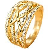 Ganquya Gold Plated Infinity Knot Cubic Zirconia Promise Rings for Women, Love Twisted Rope Eternity Band Cubic Zirconia Engagement Ring Size 6-10 (6)