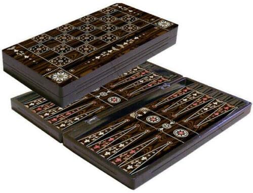 Chessgammon LARGE BACKGAMMON SET FOLDABLE WOODEN BOARD GAME-QUALITY AND HEAVEY (Pearl 15")
