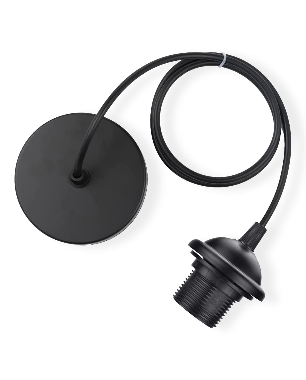 Vecys 1PCS Pendant Light Fitting,Ceiling Fitting Set with 100cm Adjustable Flexible Cable,E27 Lamp Holder for Ceiling Pendant(Black)