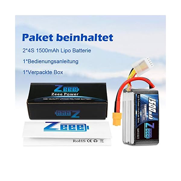 Zeee 4S LiPo Akku 1500mAh 14,8V 120C mit XT60 Steck für UAV Drones FPV Rennrad Quadcopters Flugzeug Hubschrauber RC Boot… – Bild 8