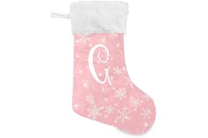 DOMIKING Letter G Pink Large Christmas Stockings 1 pack 17.1 Inches Fireplace Hanging Stocking Ornaments Xmas Decoration for Pets Kids Baby