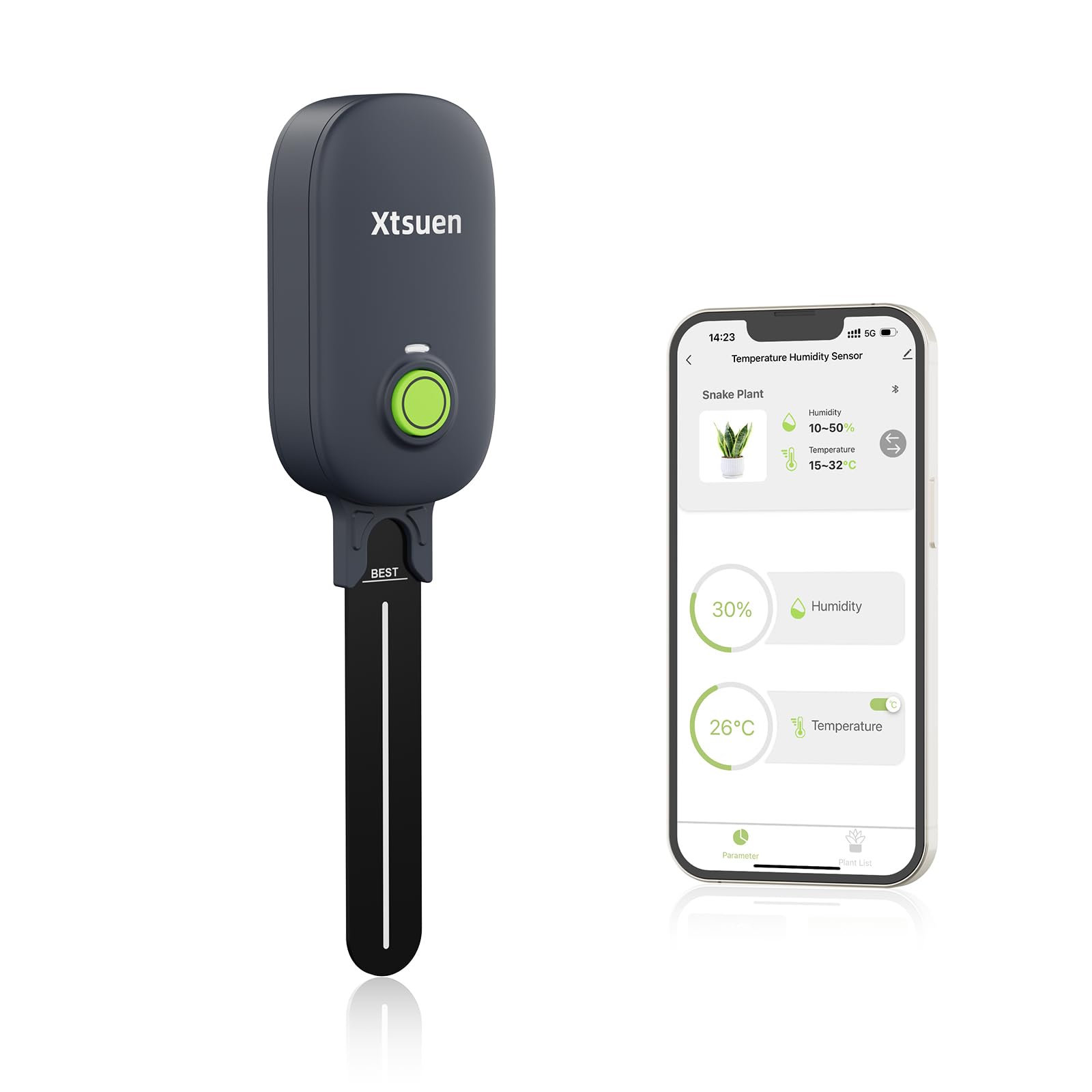 Xtsuen Moisture Meter Plants, Soil Meter, Wireless Bluetooth Soil Moisture Sensor, 2-in-1 Soil Moisture Meter, Garden, Lawn, Potted Plants Care