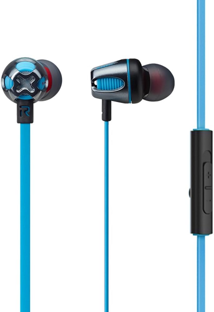 Phiaton C465S Blue In Ear Stylish, Noise Isolating earphones, Extreme Bass, Tangle Free Flat Cable with built-in Mic and carrying pouch