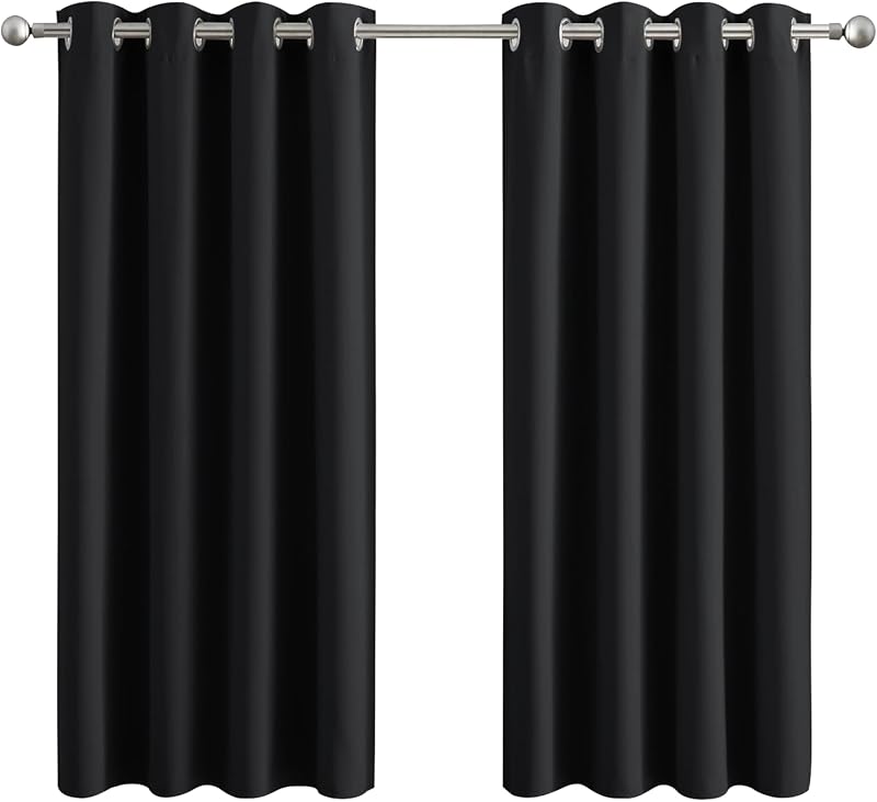 Aspire Homeware Blackout Curtains 66x54 Black Eyelet Thermal Energy Saving