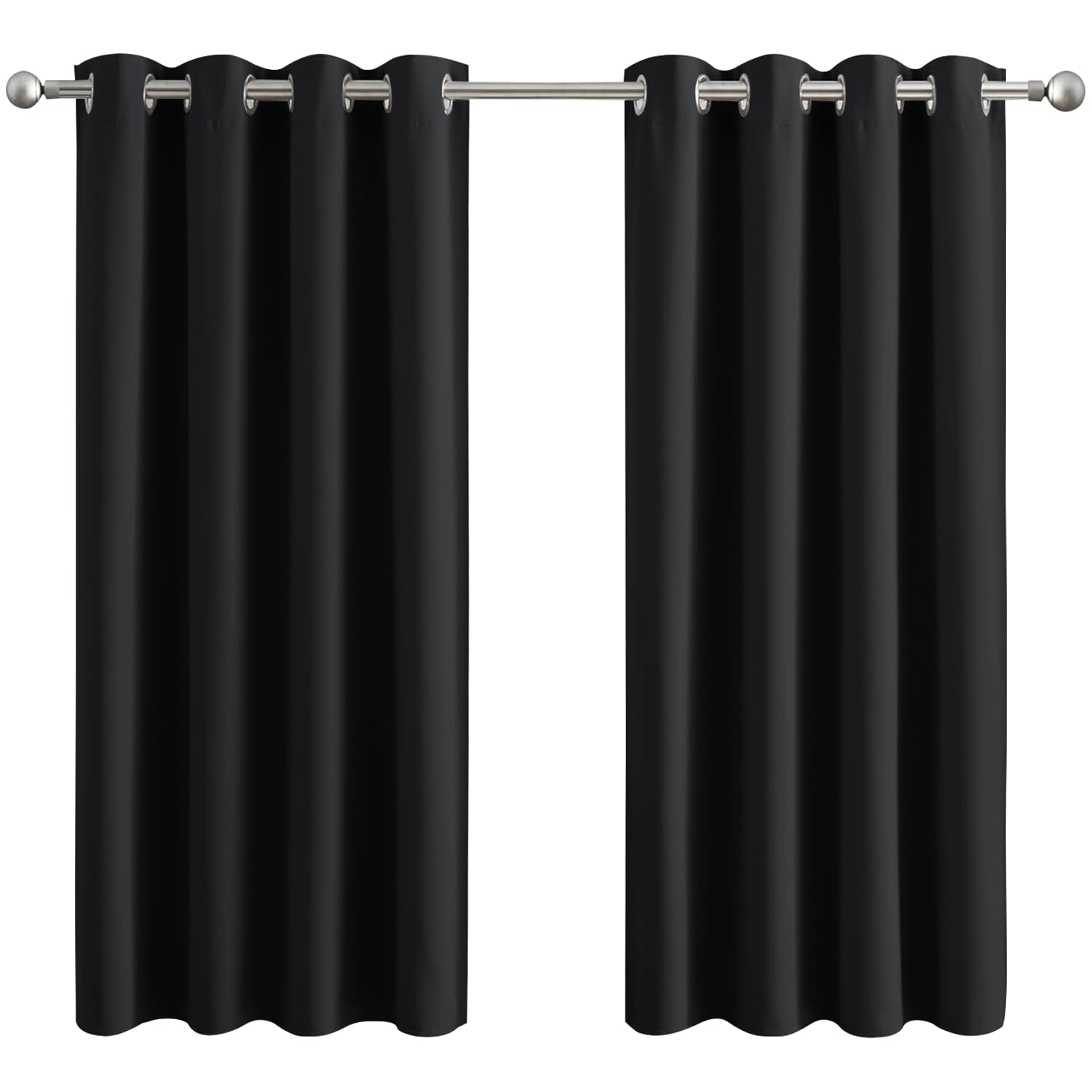 Aspire Homeware Blackout Curtains for Bedroom - Black Eyelet Living Room Curtains 66x54 inch Drop - Thermal Insulated Window Treatments & Energy Saving Privacy Kitchen Curtain + 2 Matching Tiebacks