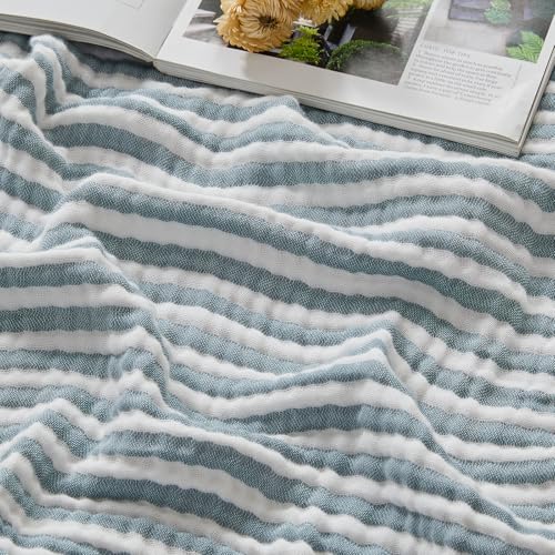 EMME Musselin Decke 100% Baumwolle 230x230 Gestreift Teal Tagesdecke