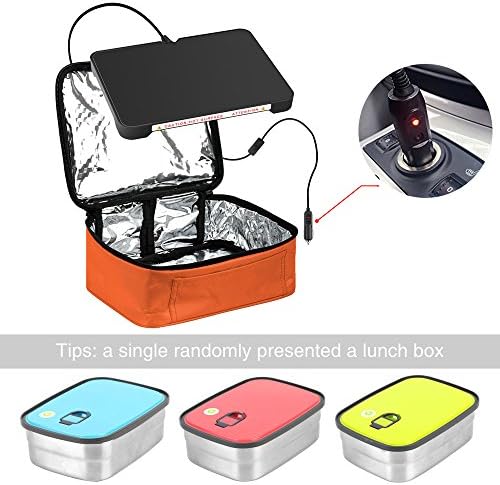 Food Warmer Crock Pot Small Microwave Personal Portable mini Oven 12V Car&amp;Stainless Steel Lunch Box Containers (12V, ORANGE)