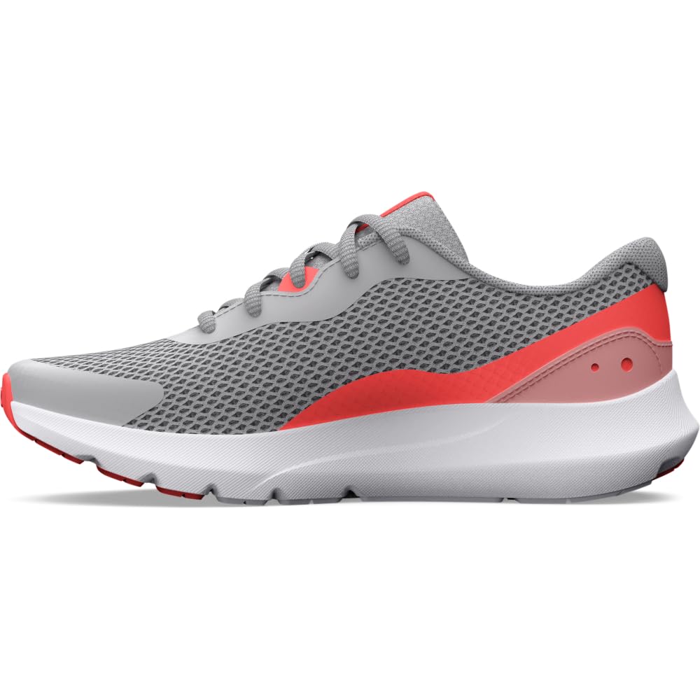 Under Armour Girls' Surge 3, (107) Halo Gray/Venom Red/Pink Fizz, 5.5, US Image