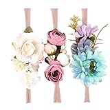 Tieback Flower Crown Elastic Flower Headband Baby Girl Floral Crown Wreath Newborn Hair Accessories (3 Colors Pack - B)