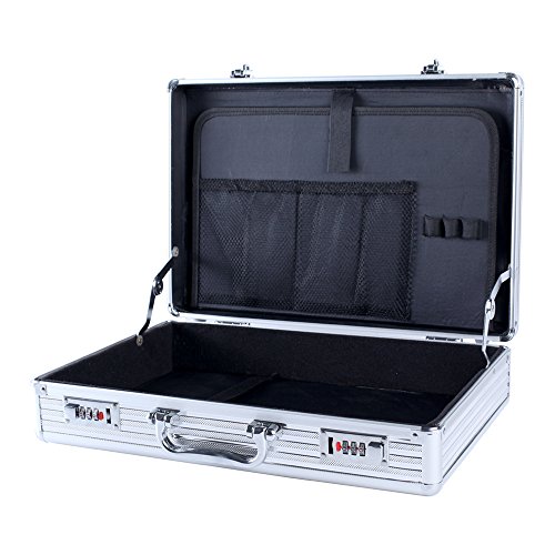 Aluminum AttachÃ© Case, 16.7 Inch Laptop Case, Travel Briefcase with Organizer, Flight Case Toolbox Storage Secure Box with 2 Combination Locks FL 421 (Silverï¼‰