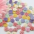mahaohao 100pcs Mixed Wooden Buttons in Bulk Buttons for Crafts Button Round Colorful Painting Buttons 3/8"
