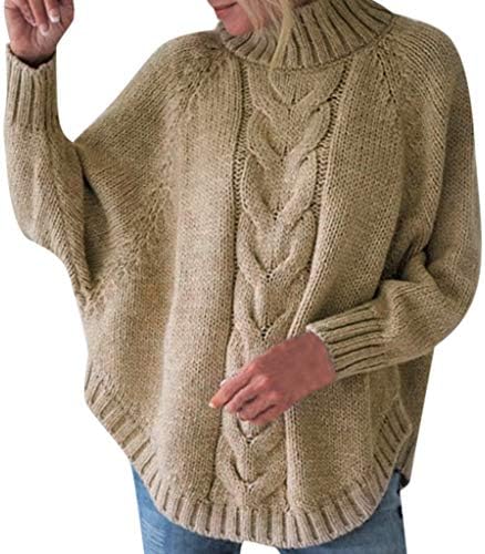 Harpi Women's Solid Color High Neck Long Sleeve Bat Sleeve Knit Sweater Tops Blouse