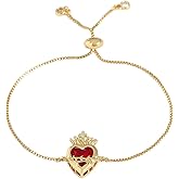 CHUQIU Red/Pink Zircon Gold/Silver Plated Sacred Heart of Jesus Bracelets For Women Immaculate Heart of Mary Charm Bracelet Cross Jewelry for Christian Gifts