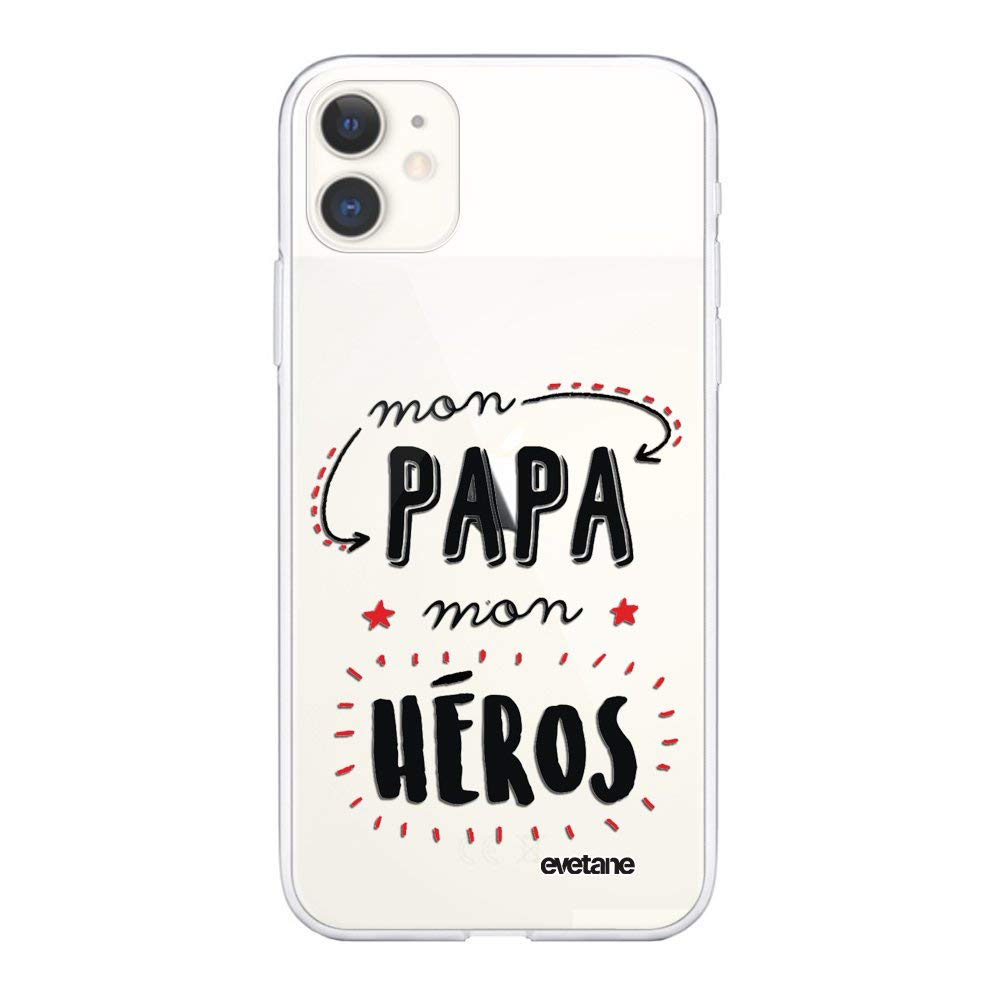 Evetane - Silicone case compatible with iPhone 11 - Flexible protection, ultra resistant - Thin and transparent - Back cover - Mon Papa Mon héros — image 1