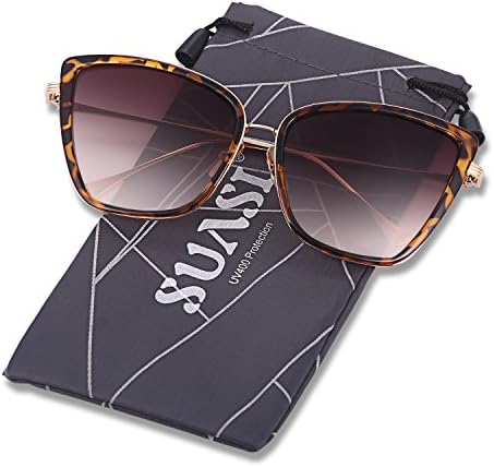 SUASI Women Sunglasses Cat eye Oversized Metal Retro Sun glasses 0734(gold, leopard)
