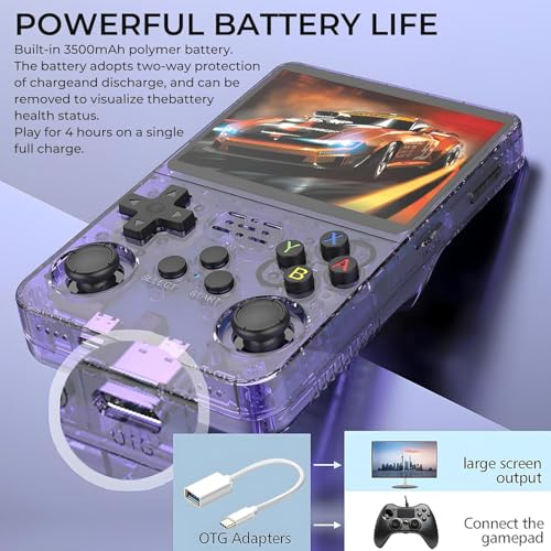 Retro Handheld Gaming Console R36S​​ - Portable Game Console with ​​Dual 3D Joysticks​​, ​​3.5" HD Screen​​ & ​​3500mAh Battery​​, Supports ​​Multiplatform Games​ for Adults/Travel (Purple)
