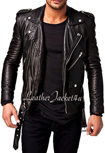 Men's Stylish Lambskin Genuine Leather Motorcycle Biker Leather Jacket 247