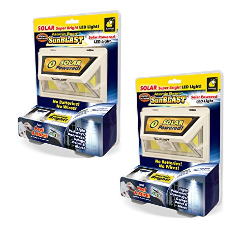 Official As Seen On TV Atomic Beam SunBlast by BulbHead Solar Powered LED Motion Activated Security Light, Industrial Strength Adhesive for Easy Installation (Atomic Beam SunBlast 2 Pack)