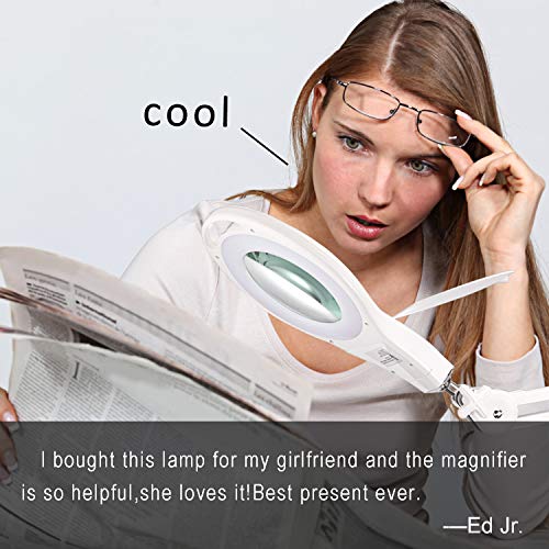 5X Magnifying Lamp LED 850lm Desk Clamp Lamp Magnifier Glass Lighted BBOUNDER Adjustable Arms Craft Lamp White Clamp for Craft Table Workbench - Thumbnail 4