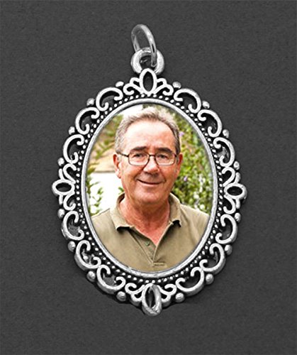 Elegant Edge Brides Wedding Bouquet Vintage Silver Oval Photo Charm with Bonus Photo Resizing Software