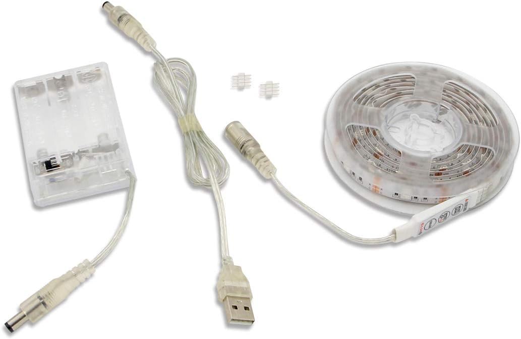 Battery Operated USB LED Strip Lights, BT 2m/6.56ft RGB SMD 5050 60 LEDs IP65 Waterproof Flexible Color Changing Light with Mini Controller and Battery Pack for Holiday Decoration