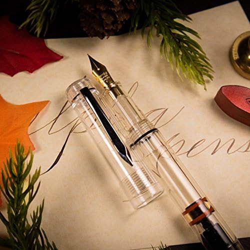 2ml Piston Transparent Demonstrator Luxury Fountain Pen with Gold Fine nib, Gold Extra Fine nib, Extra Feed, Velvet pouch, and Piston Converter Business Gift Pen by Alpha Pens (F/EF, Transparent)