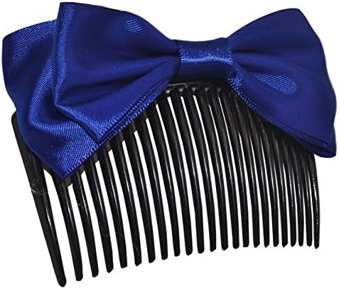 Lady Plastic Teeth Comb Satin Bowtie Hair Accessory (Deep Blue)