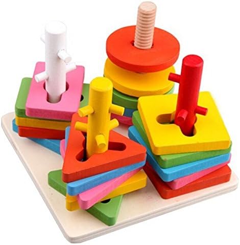 Geometry Column Shape Sort Building Blocks Kids Wooden Geometric Shaped Sorter Color Block Toys