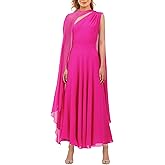 Aisbei Women's Elegant One Shoulder A Line Flowy Maxi Dress Evening Gowns Party Formal Wedding Guest Dresses with Cape