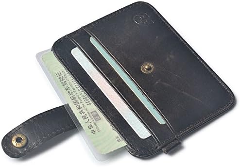 Slim Leather Wallet Sleeve Card Credit Card Case With Key Ring Oil Wax Leather Black (Dark Brown)