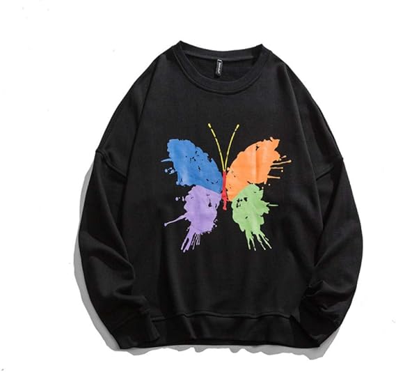 Amazon レインボーバタフライプリントメンズフーディー日本のファッションブランドプルオーバー ブラック M 服 ファッション小物 通販