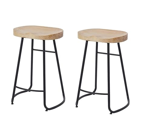 Amazon Com Bar Stools Retro Wood Top Metal Vintage Rustic
