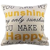 HOSL You Are My Sunshine Cotton Linen Pillow Cover, 17.3 x 17.3-Inch