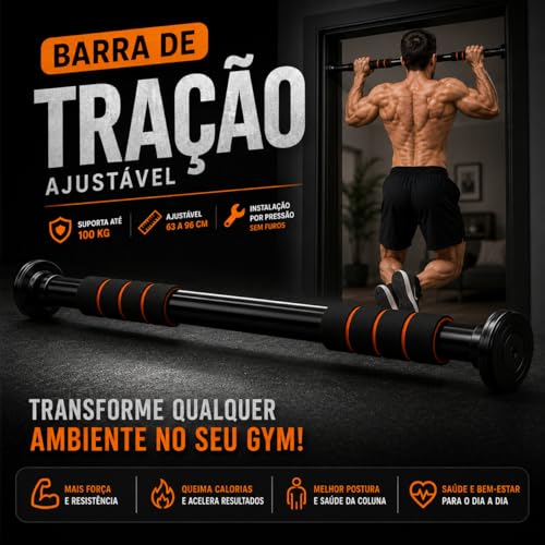 Barra Fixa De Porta Ajustável 63 a 96 cm Para Exercícios, Flexão, Musculação e Calistenia Aço Reforçado Suporta até 100 kg [ K-SELL IMPORTS ]