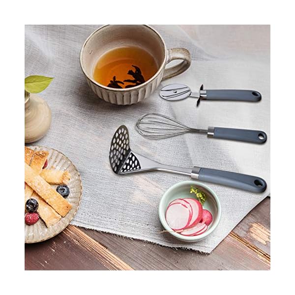 Uarter Kitchen Utensil Sets 5 Pcs - Kitchen Tools Essentials Gadgets - Cookware Gadgets/Accessories with Potato Masher | Peeler | Cheese Grater | Whisk | Pizza Cutter - Cooking Utensils for Daily Use
