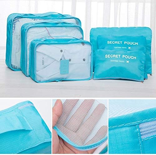 Gadgets Appliances Travel Packing Luggage Cloth Organizer Storage Compression Pouch Laundry Zipper Bags (Sky Blue) 6 Set